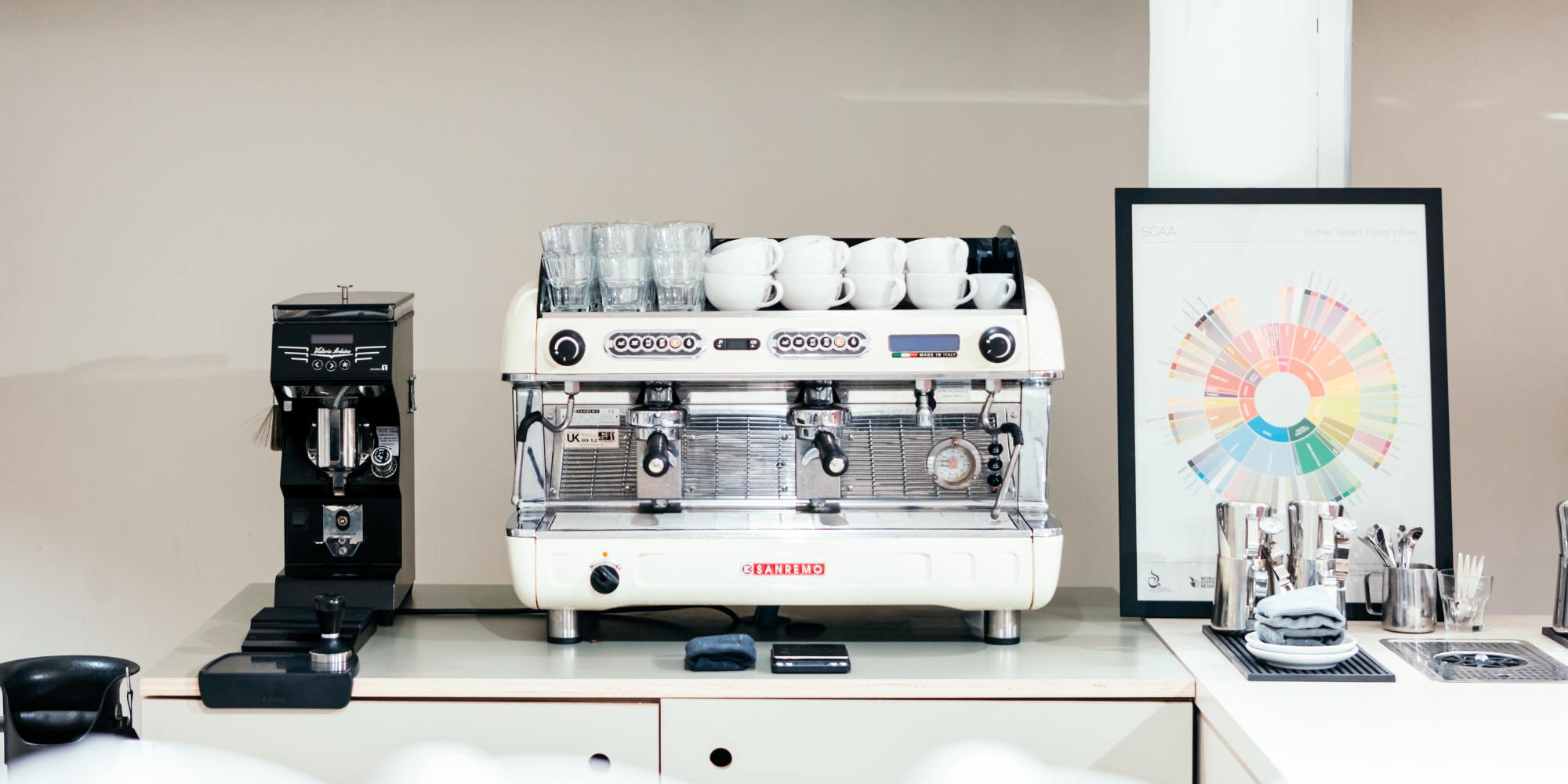 Sanremo espresso machine and Mythos One grinder